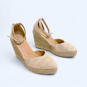 Natural Woven Espadrille Wedge with Ankle Strap